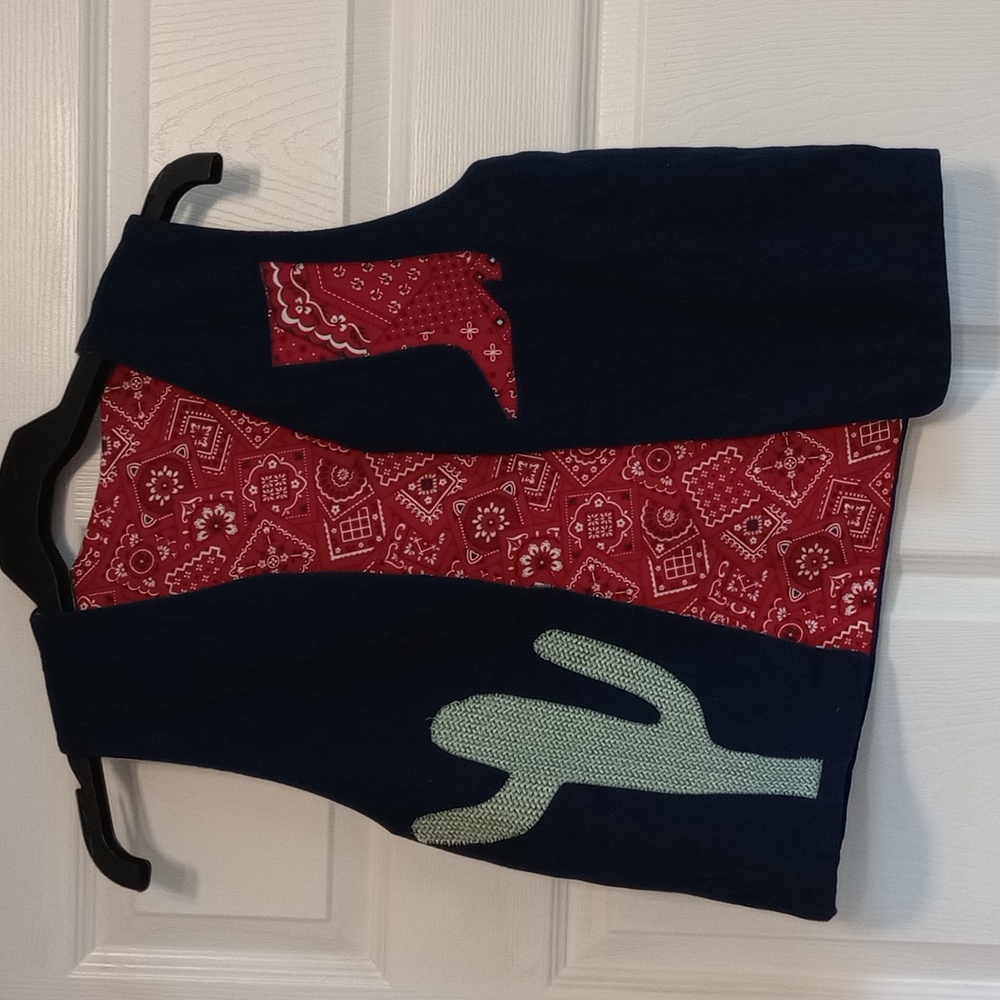 Soft Denim handmade reversible cactus patchwork boots and bandana Texas vest